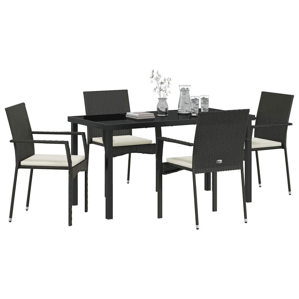 Garden Dining Set with Cushion 5 pcs Black Poly Rattan