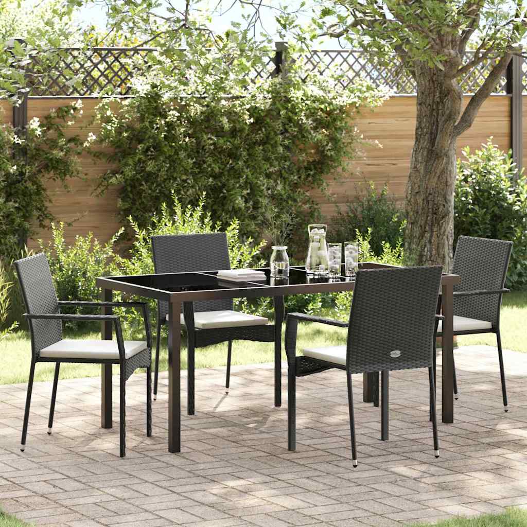 Garden Dining Set with Cushion 5 pcs Black Poly Rattan