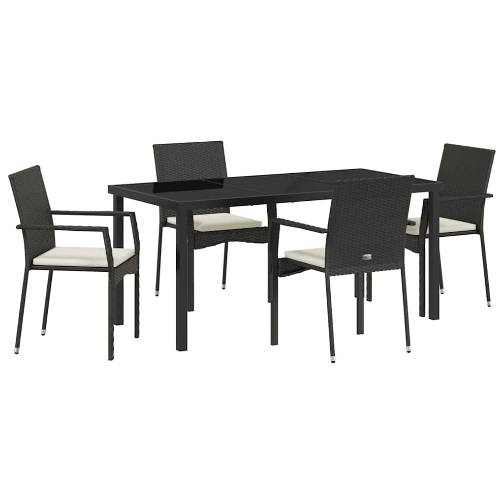 Garden Dining Set with Cushion 5 pcs Black Poly Rattan