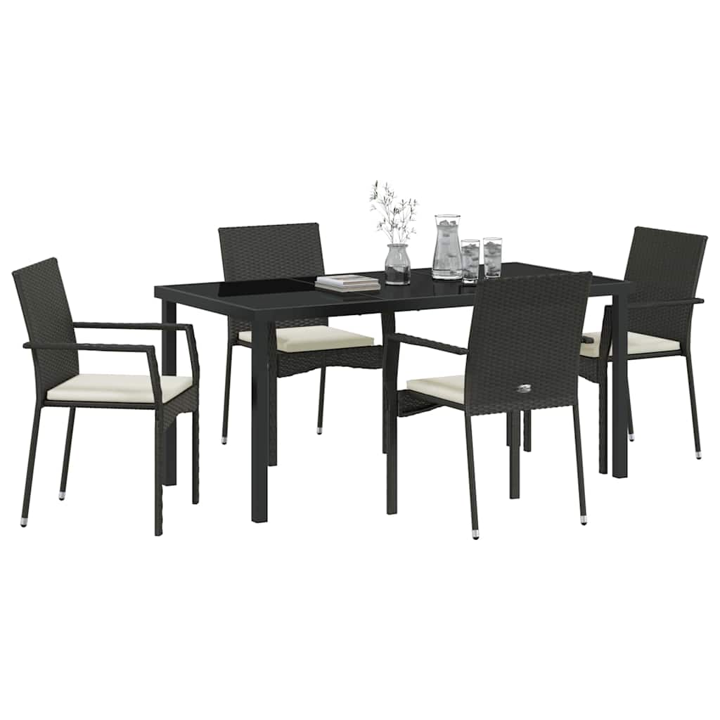 Garden Dining Set with Cushion 5 pcs Black Poly Rattan