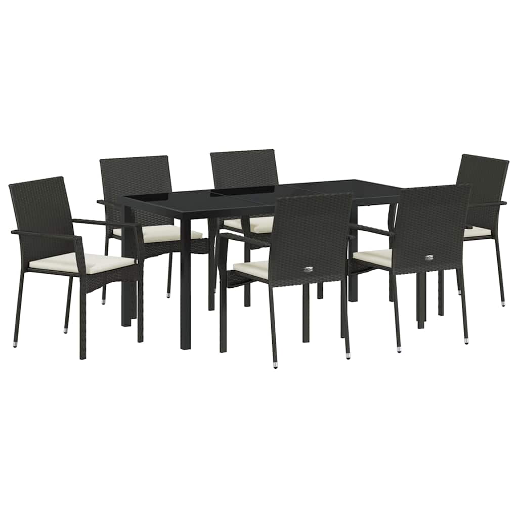 Garden Dining Set with Cushion 7 pcs Black Poly Rattan