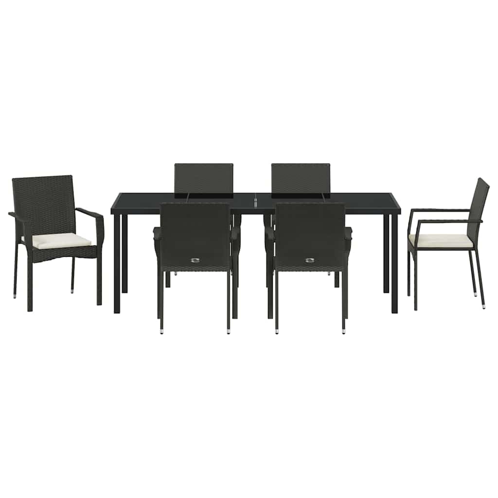 Garden Dining Set with Cushion 7 pcs Black Poly Rattan
