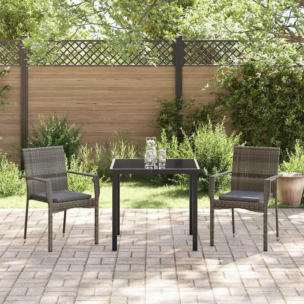 Garden Dining Set with Cushion 3 pcs Grey Poly Rattan