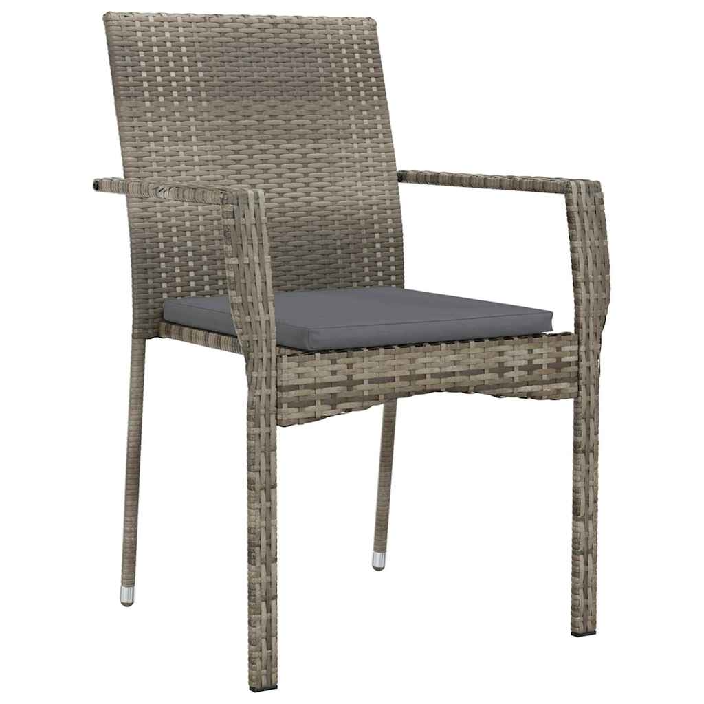 Garden Dining Set with Cushion 3 pcs Grey Poly Rattan