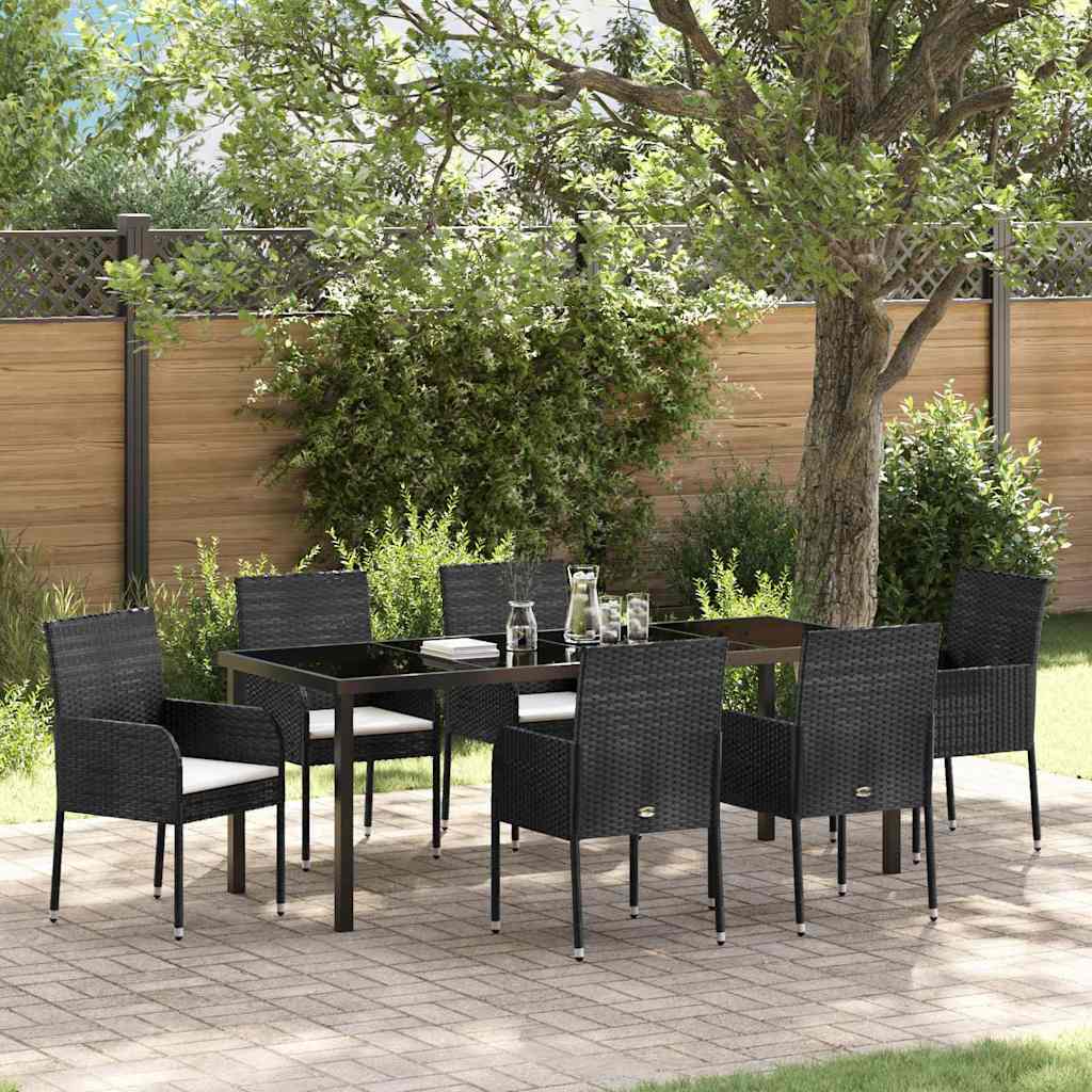 Garden Dining Set with Cushion 7 pcs Black Poly Rattan
