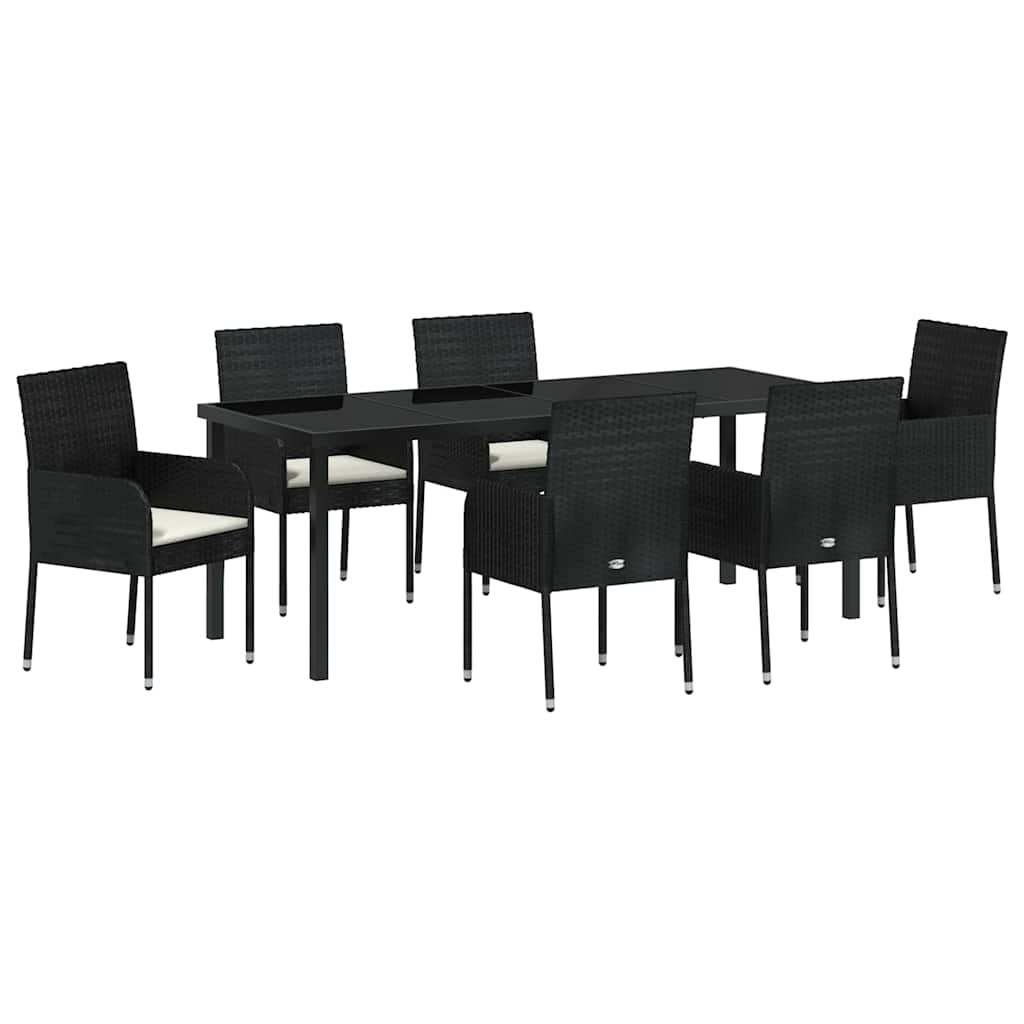 Garden Dining Set with Cushion 7 pcs Black Poly Rattan