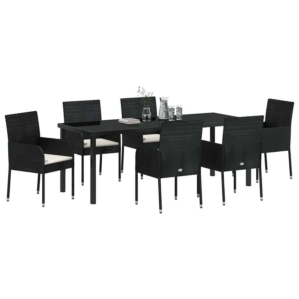 Garden Dining Set with Cushion 7 pcs Black Poly Rattan