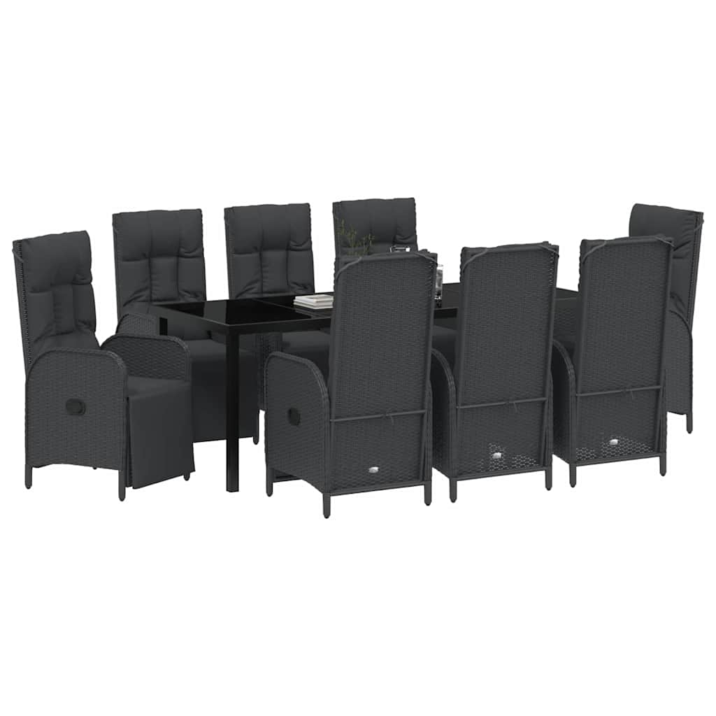 Garden Dining Set with Cushion 9 pcs Black Poly Rattan