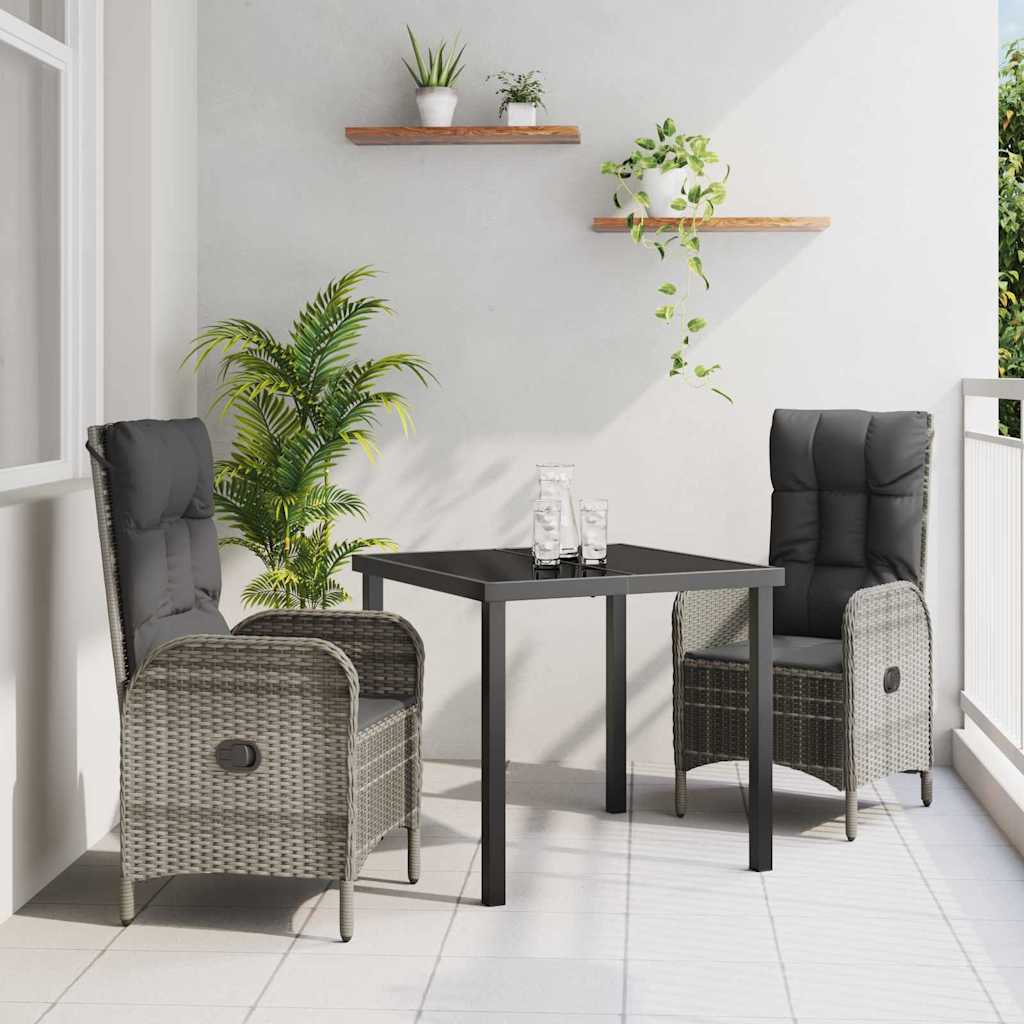 Garden Dining Set 3 pcs Grey Poly Rattan