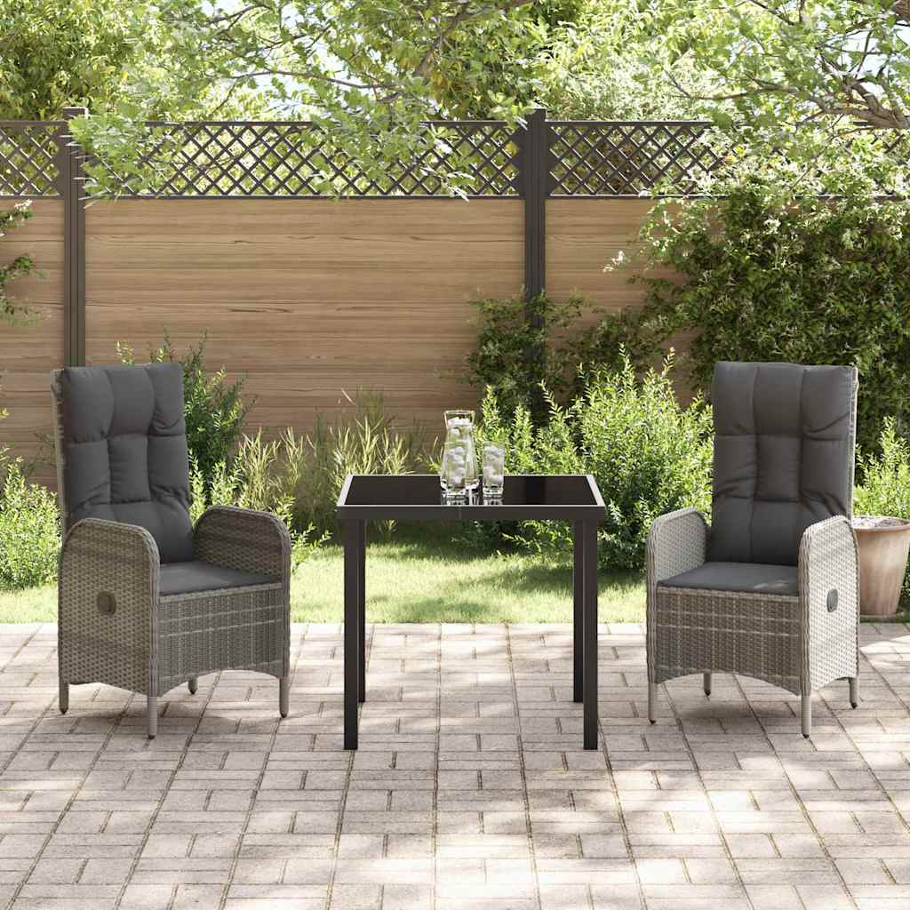 Garden Dining Set 3 pcs Grey Poly Rattan