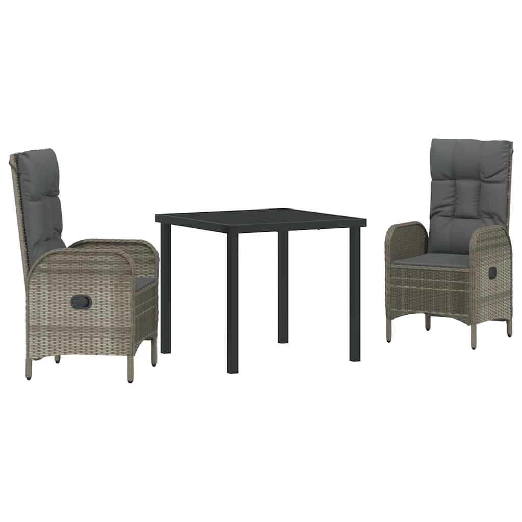 Garden Dining Set 3 pcs Grey Poly Rattan