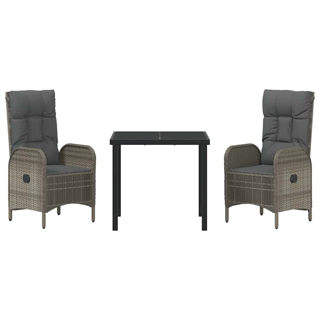 Garden Dining Set 3 pcs Grey Poly Rattan