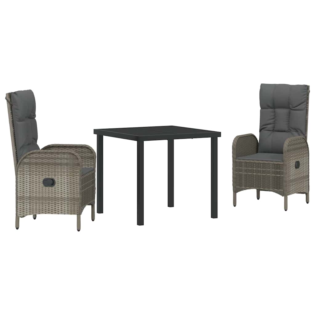 Garden Dining Set 3 pcs Grey Poly Rattan