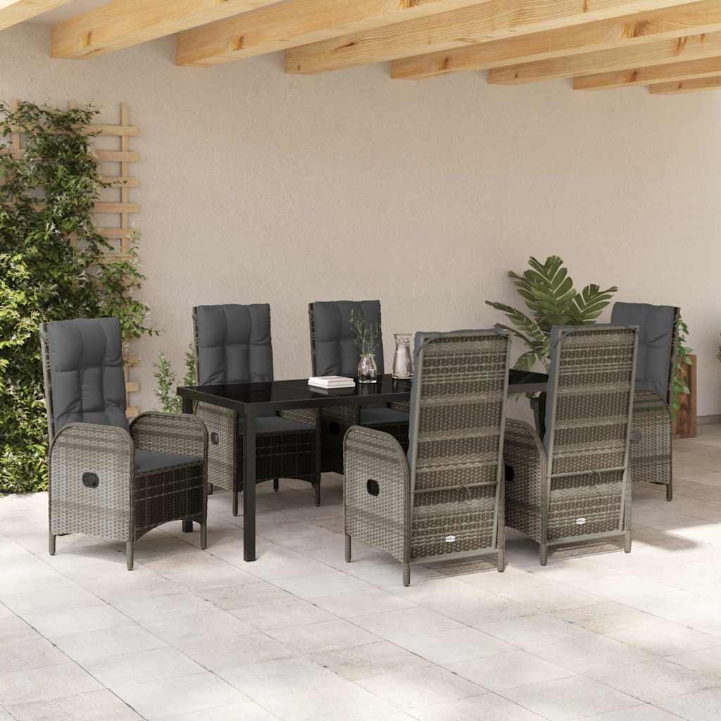 Garden Dining Set with Cushion 7 pcs Grey Poly Rattan