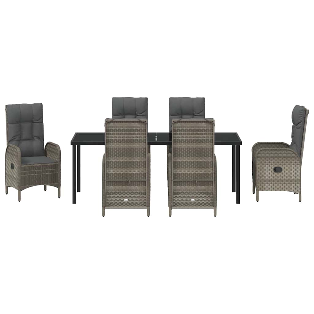 Garden Dining Set with Cushion 7 pcs Grey Poly Rattan