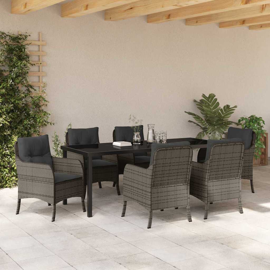 Garden Dining Set with Cushion 7 pcs Grey Poly Rattan