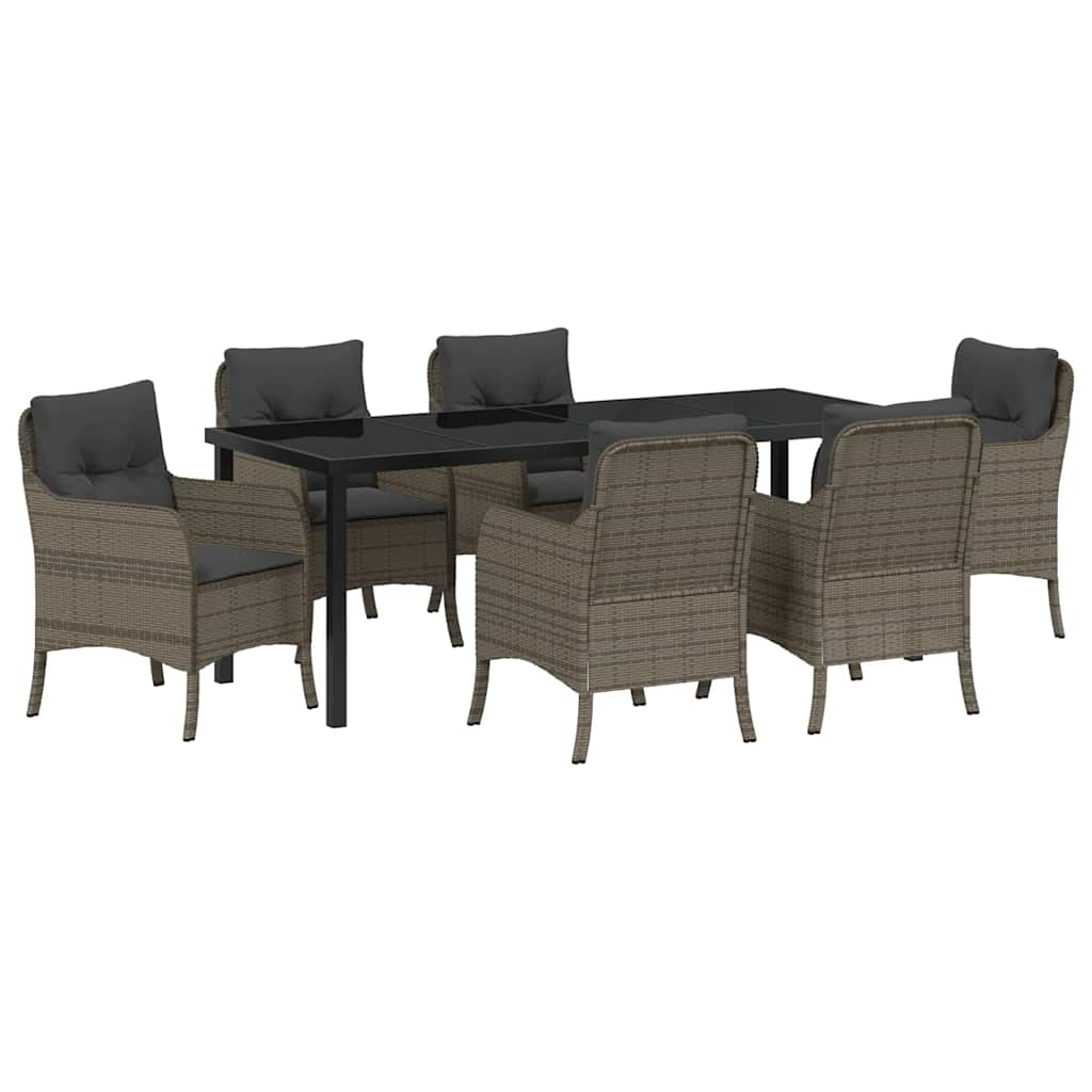 Garden Dining Set with Cushion 7 pcs Grey Poly Rattan