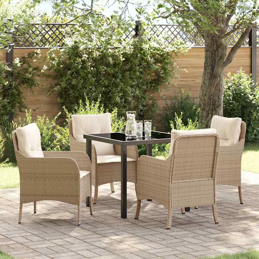 Garden Dining Set with Cushion 5 pcs Beige Poly Rattan