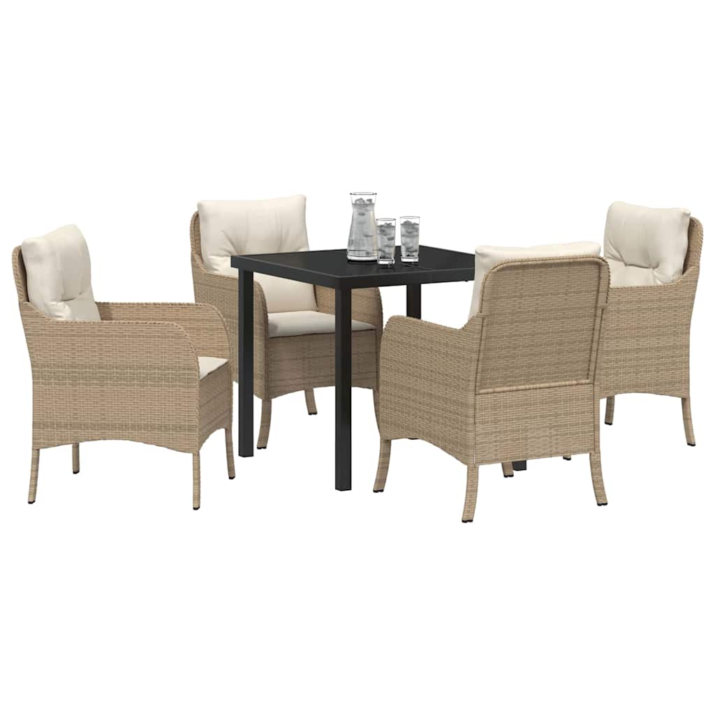 Garden Dining Set with Cushion 5 pcs Beige Poly Rattan