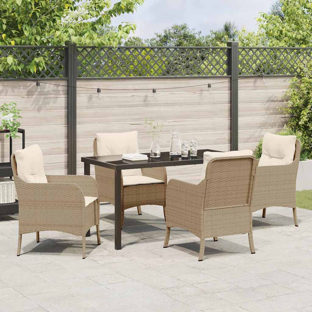 Garden Dining Set with Cushion 5 pcs Beige Poly Rattan