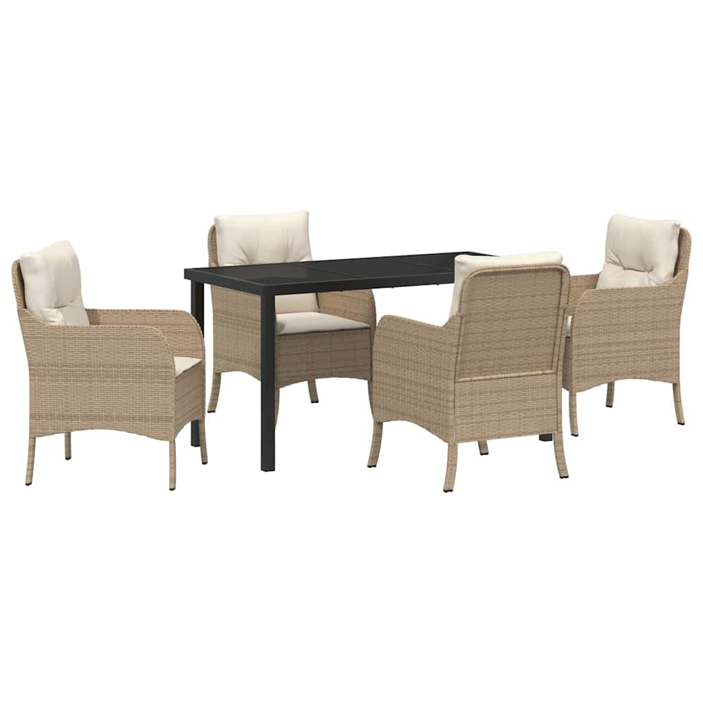 Garden Dining Set with Cushion 5 pcs Beige Poly Rattan