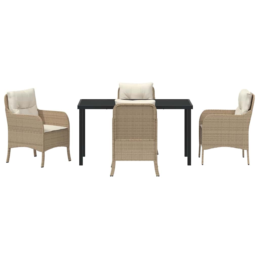 Garden Dining Set with Cushion 5 pcs Beige Poly Rattan