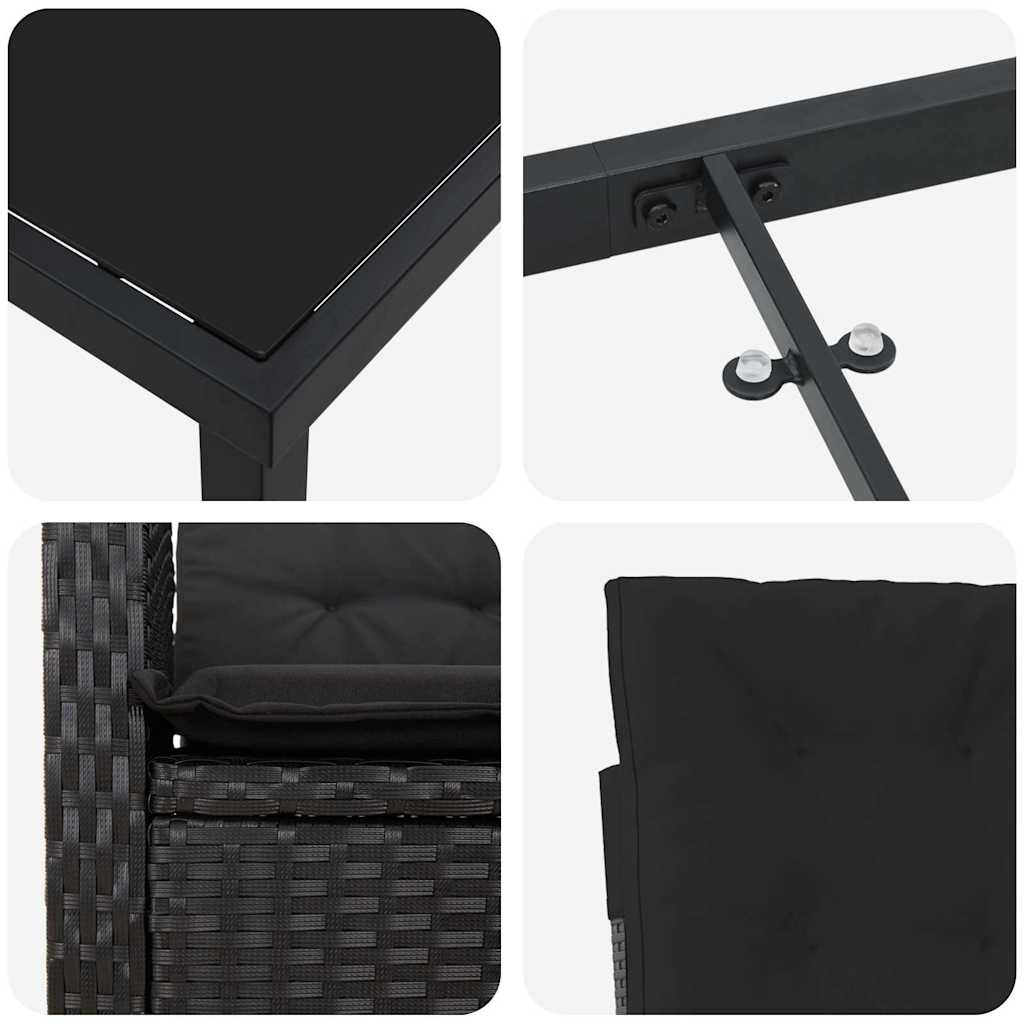 Garden Dining Set with Cushion 7 pcs Black Poly Rattan