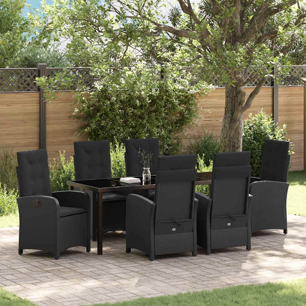 Garden Dining Set with Cushion 7 pcs Black Poly Rattan