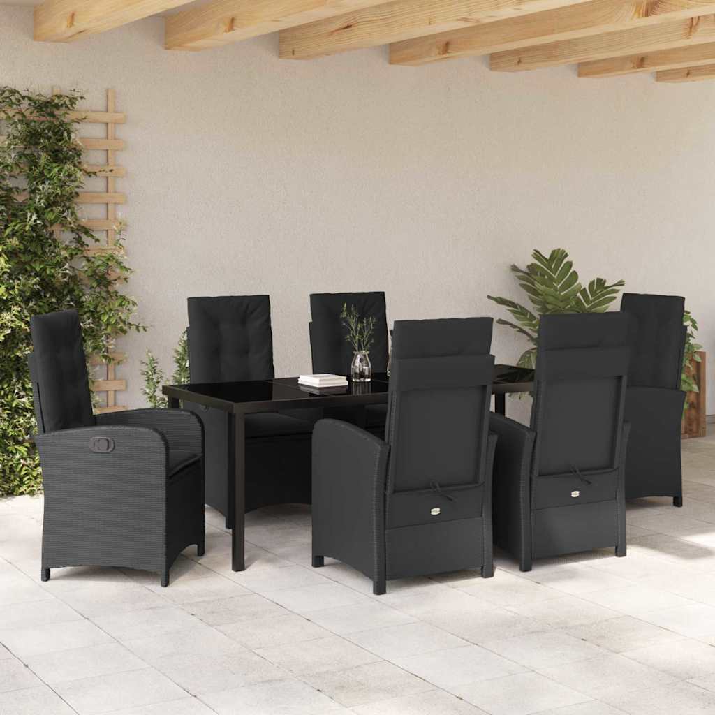 Garden Dining Set with Cushion 7 pcs Black Poly Rattan