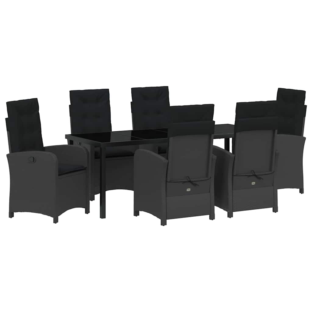 Garden Dining Set with Cushion 7 pcs Black Poly Rattan