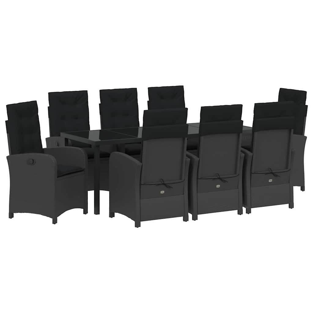 Garden Dining Set with Cushion 9 pcs Black Poly Rattan