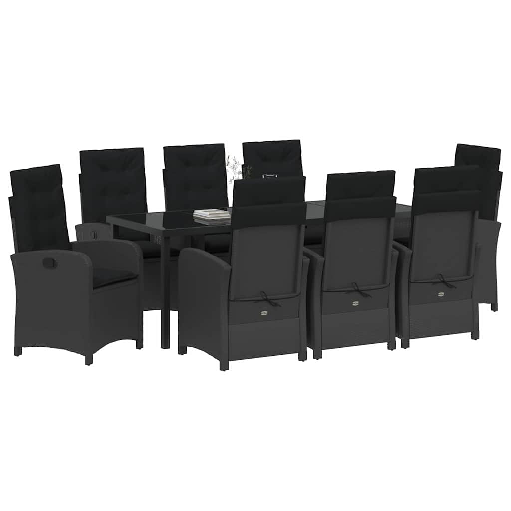Garden Dining Set with Cushion 9 pcs Black Poly Rattan
