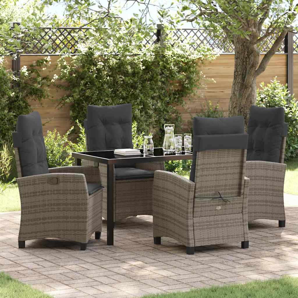 Garden Dining Set with Cushion 5 pcs Grey Poly Rattan