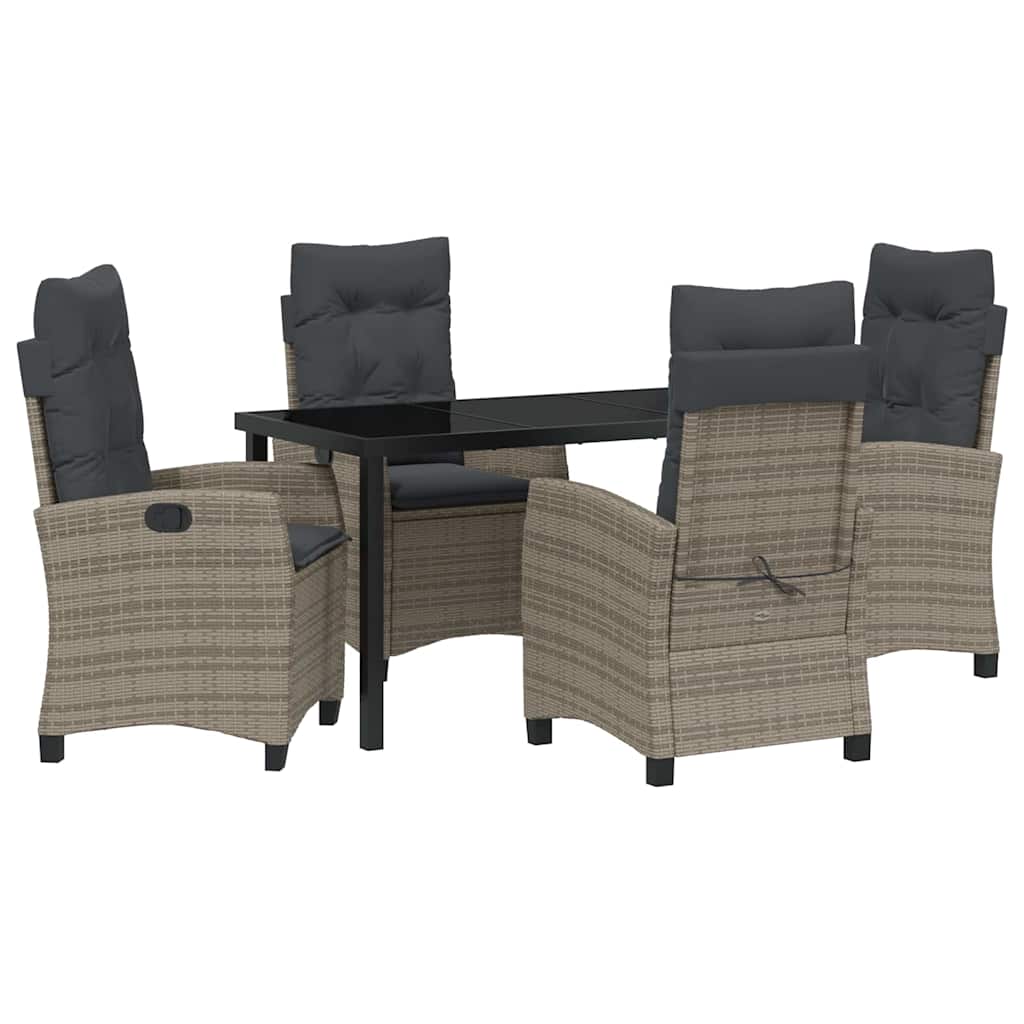 Garden Dining Set with Cushion 5 pcs Grey Poly Rattan
