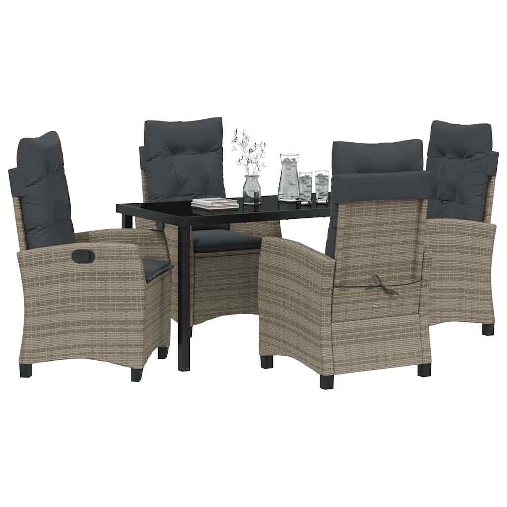 Garden Dining Set with Cushion 5 pcs Grey Poly Rattan