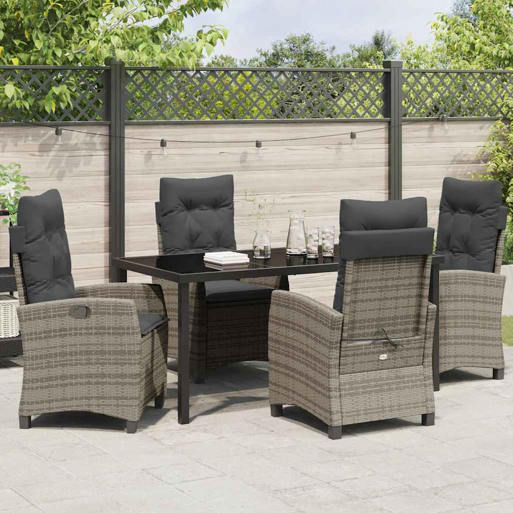 Garden Dining Set with Cushion 5 pcs Grey Poly Rattan