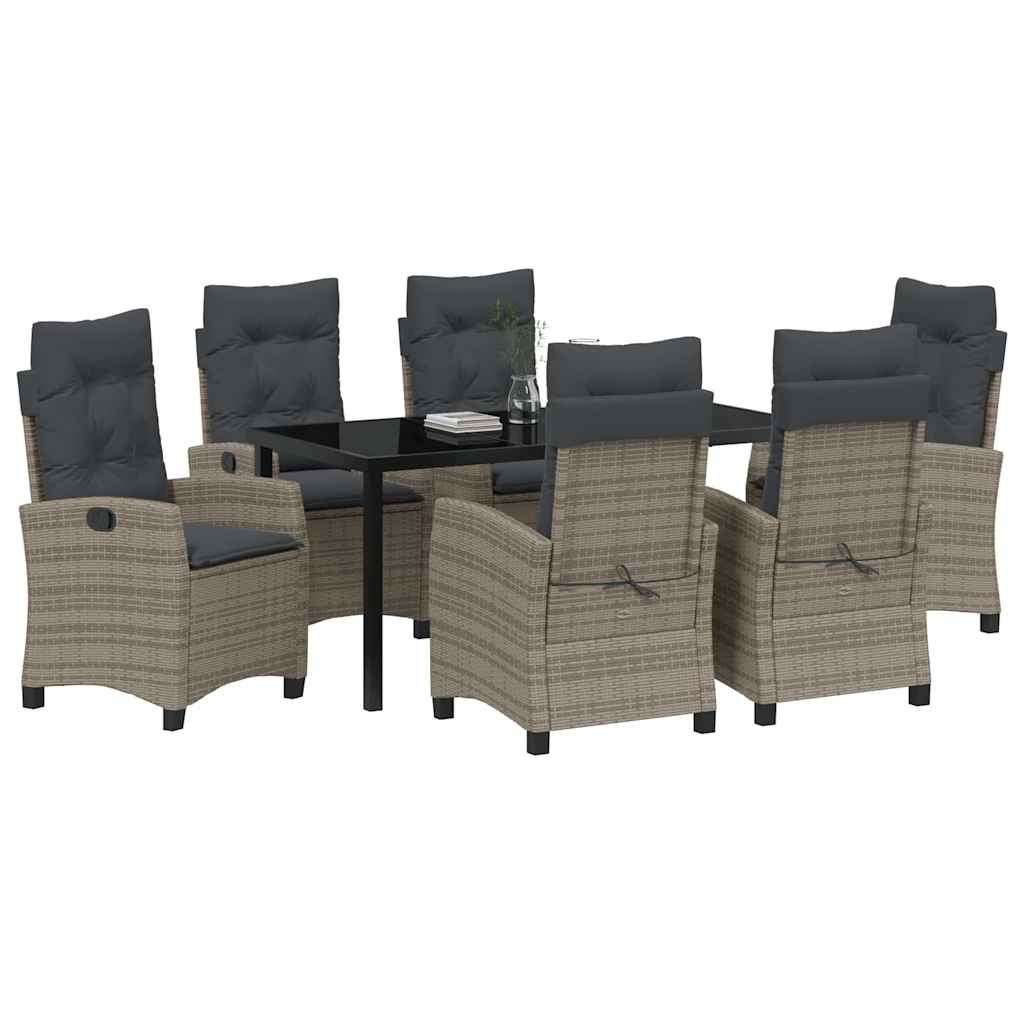 Garden Dining Set with Cushion 7 pcs Grey Poly Rattan