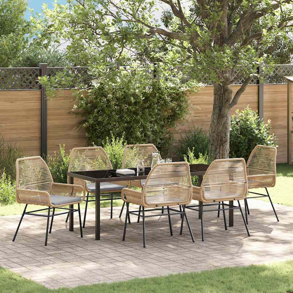 Garden Dining Set with Cushion 7 pcs Brown Poly Rattan