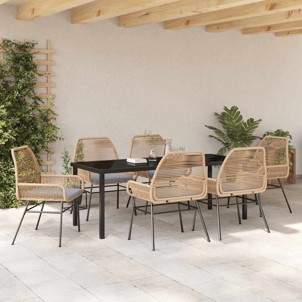 Garden Dining Set with Cushion 7 pcs Brown Poly Rattan