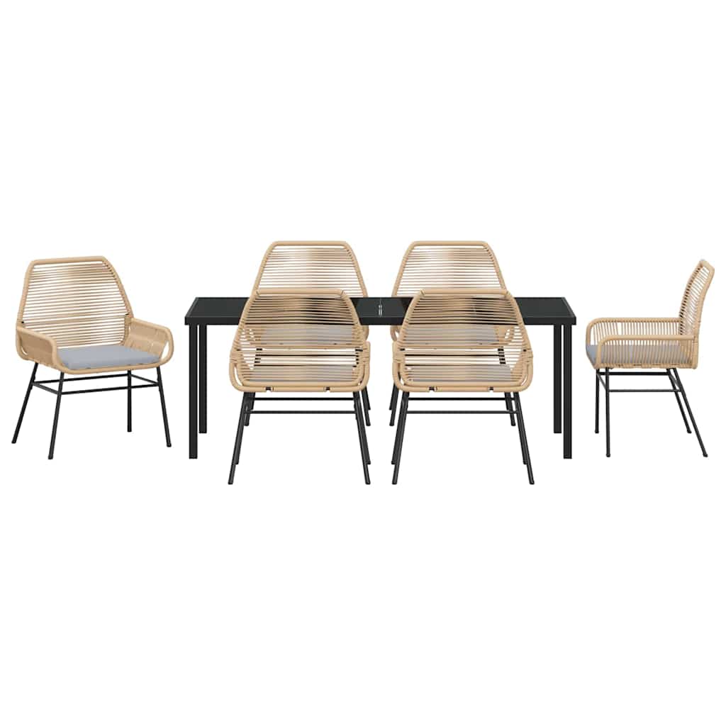 Garden Dining Set with Cushion 7 pcs Brown Poly Rattan
