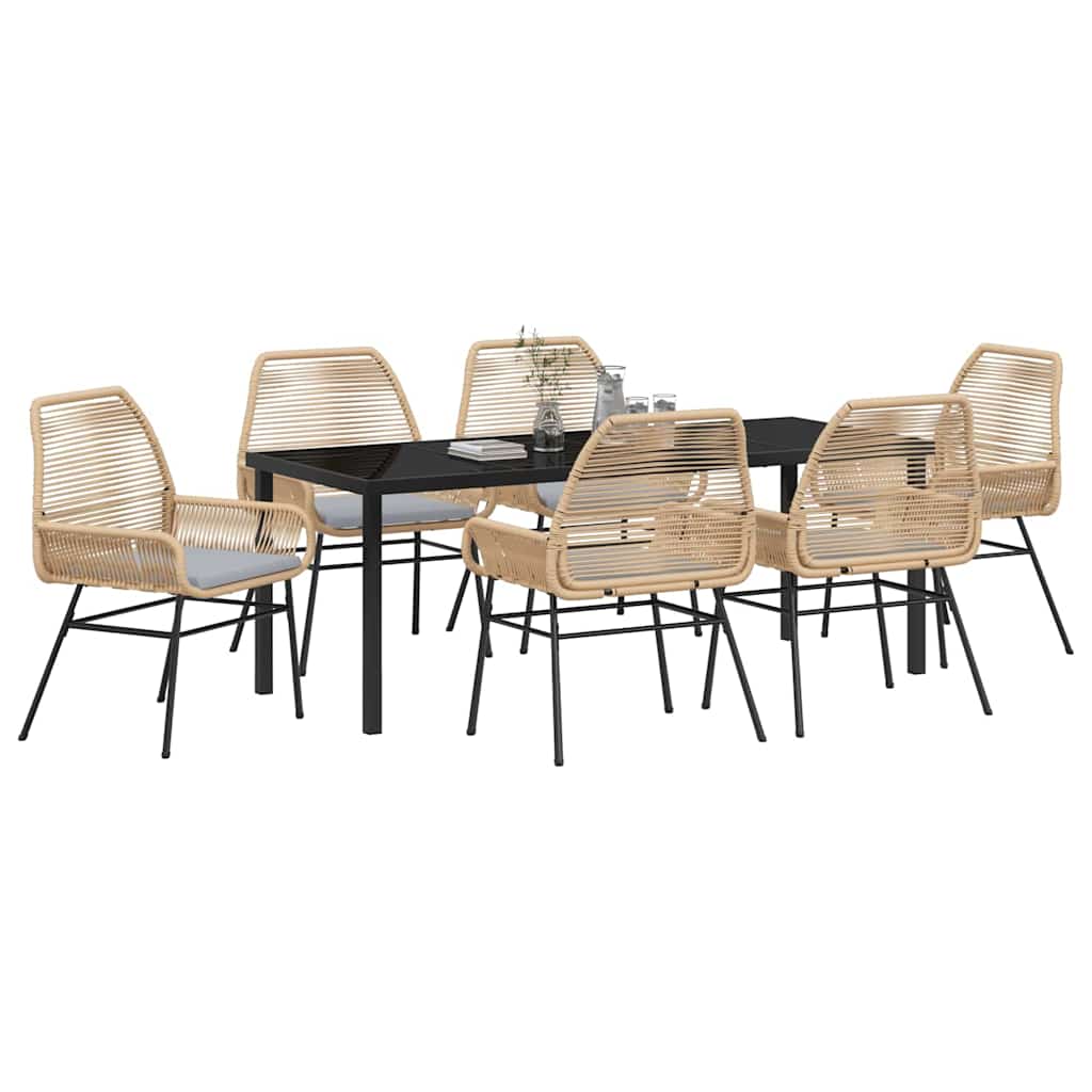 Garden Dining Set with Cushion 7 pcs Brown Poly Rattan