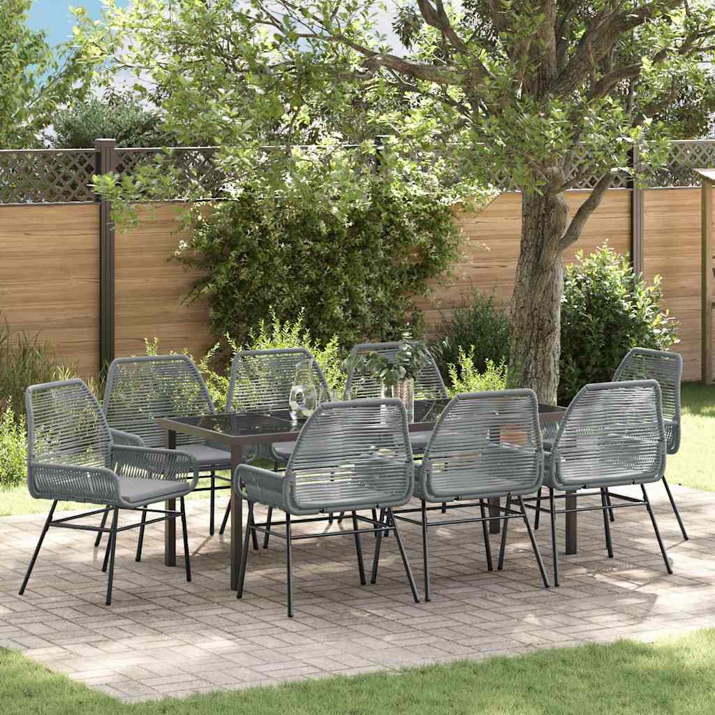 Garden Dining Set with Cushion 9 pcs Grey Poly Rattan