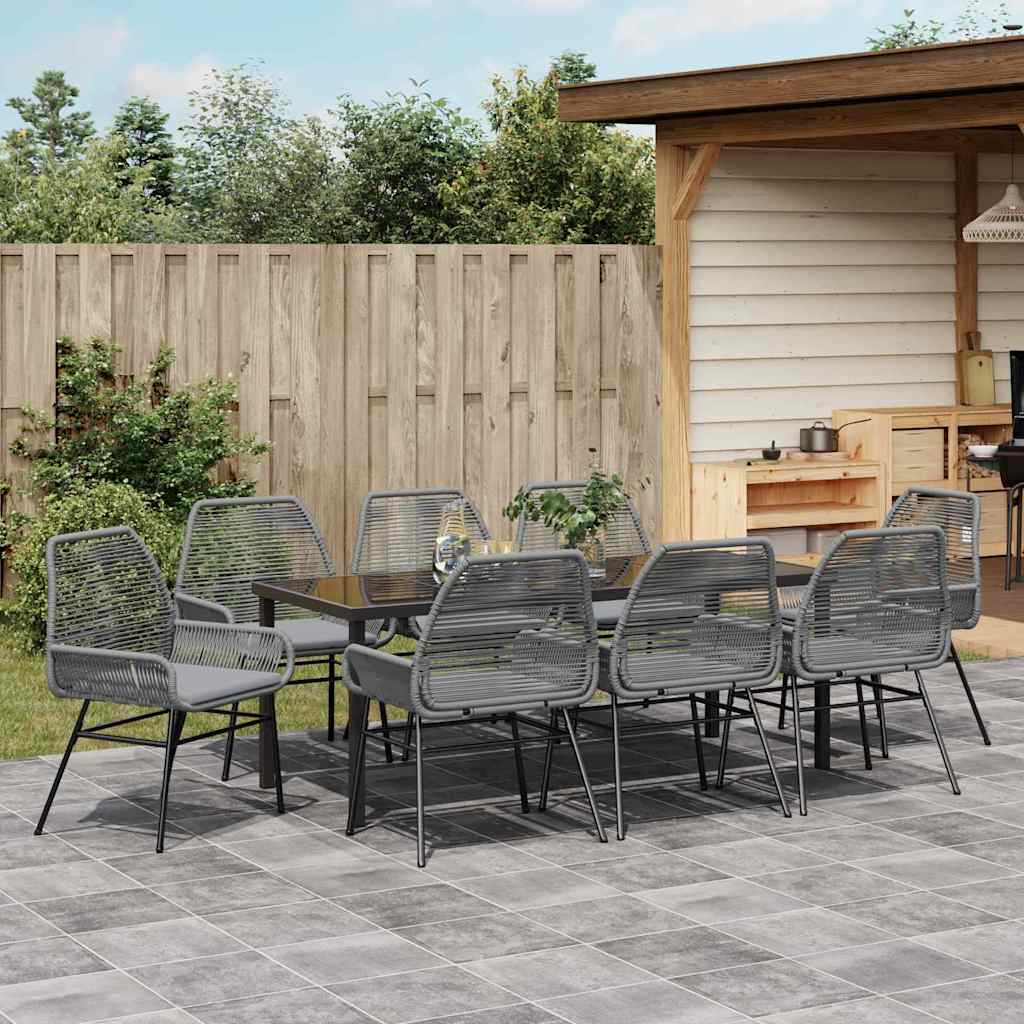 Garden Dining Set with Cushion 9 pcs Grey Poly Rattan