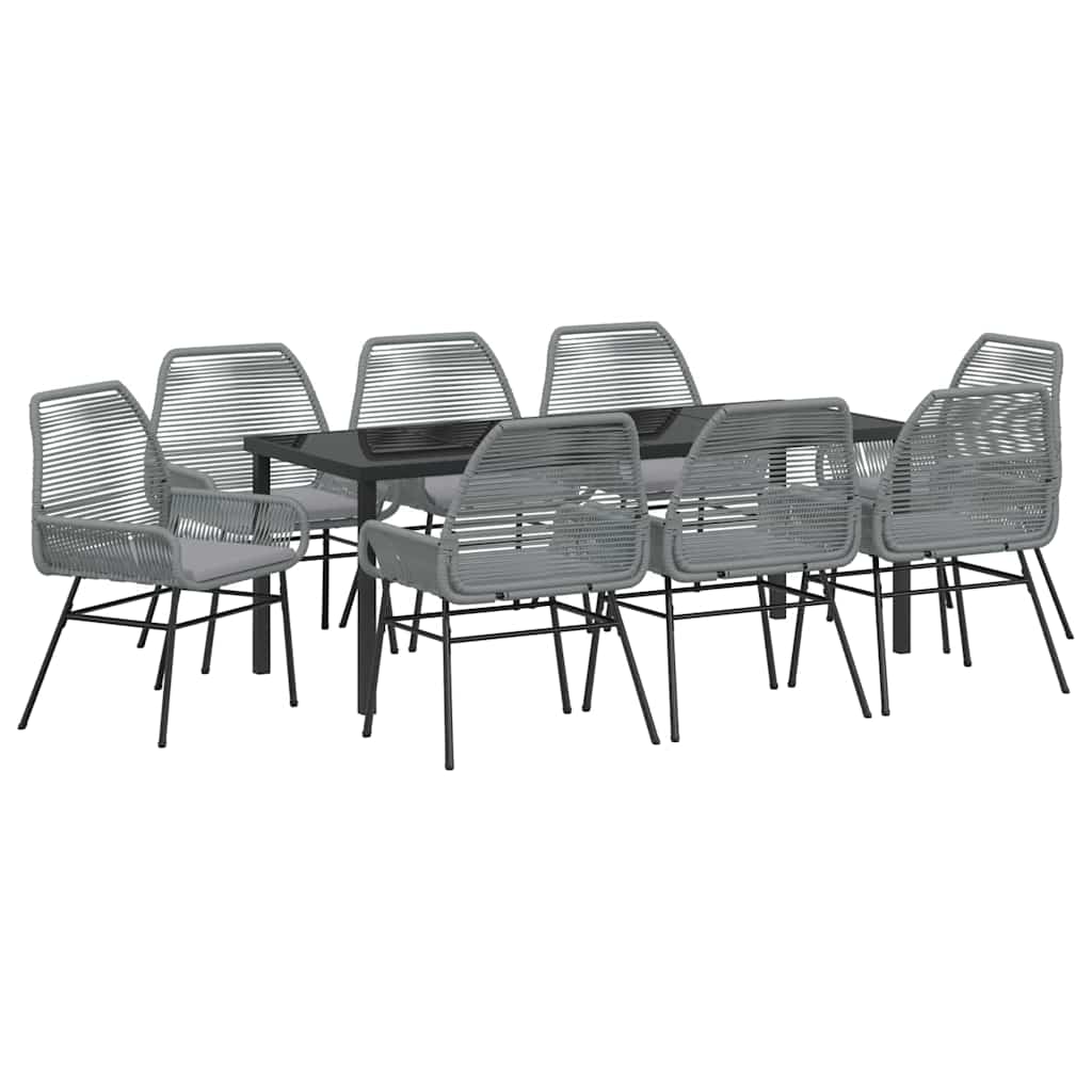 Garden Dining Set with Cushion 9 pcs Grey Poly Rattan