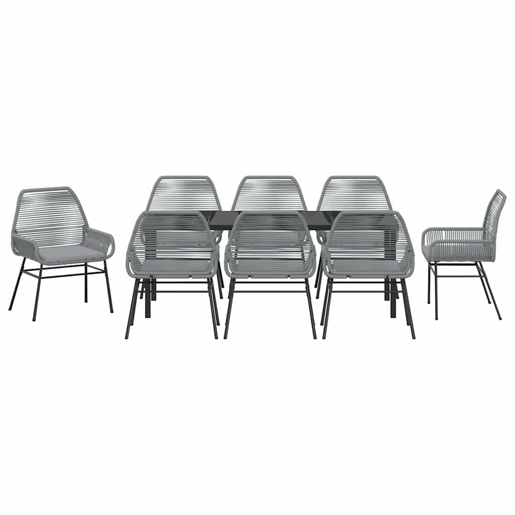 Garden Dining Set with Cushion 9 pcs Grey Poly Rattan