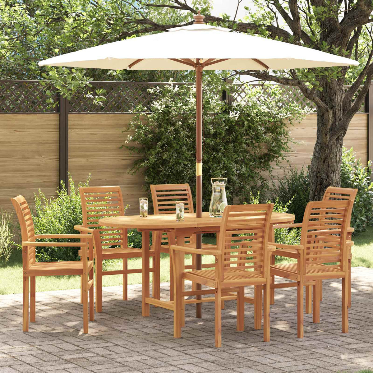 Garden Dining Set 7 pcs Brown Solid Teak Wood