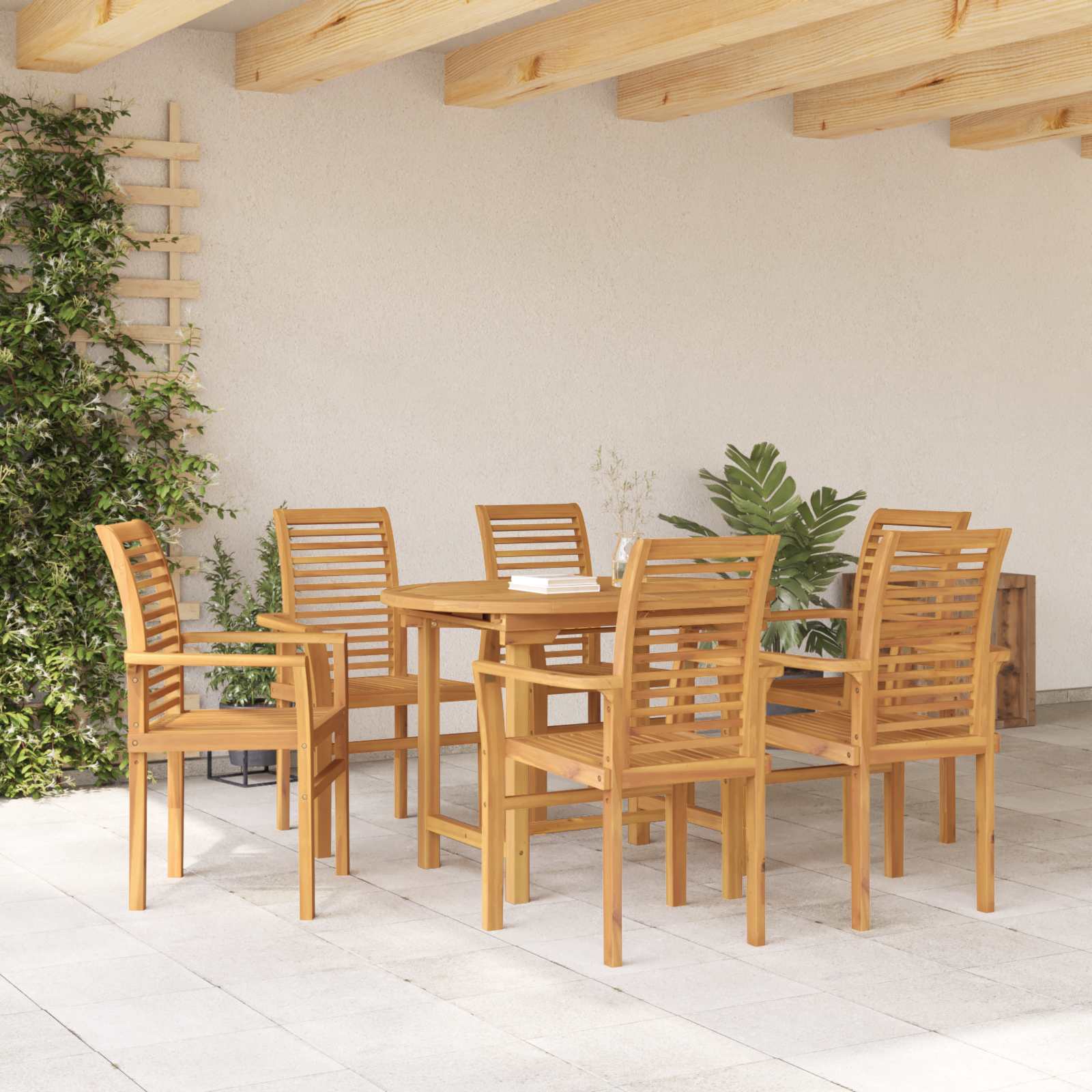 Garden Dining Set 7 pcs Brown Solid Teak Wood