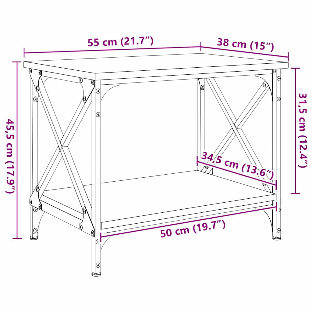 Side Table Black Oak 55 x 38 x 45 cm Engineered Wood