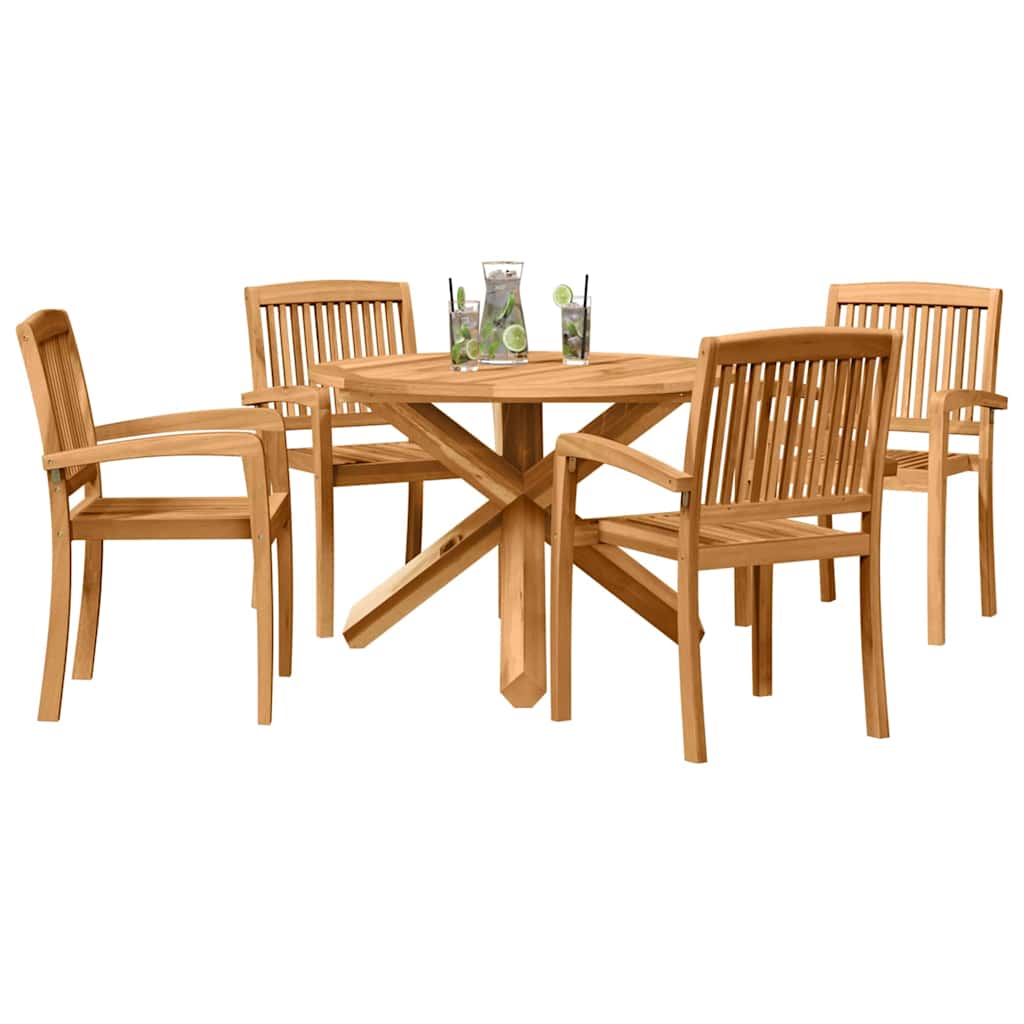 Garden Dining Set 5 pcs Natural Solid Acacia Wood