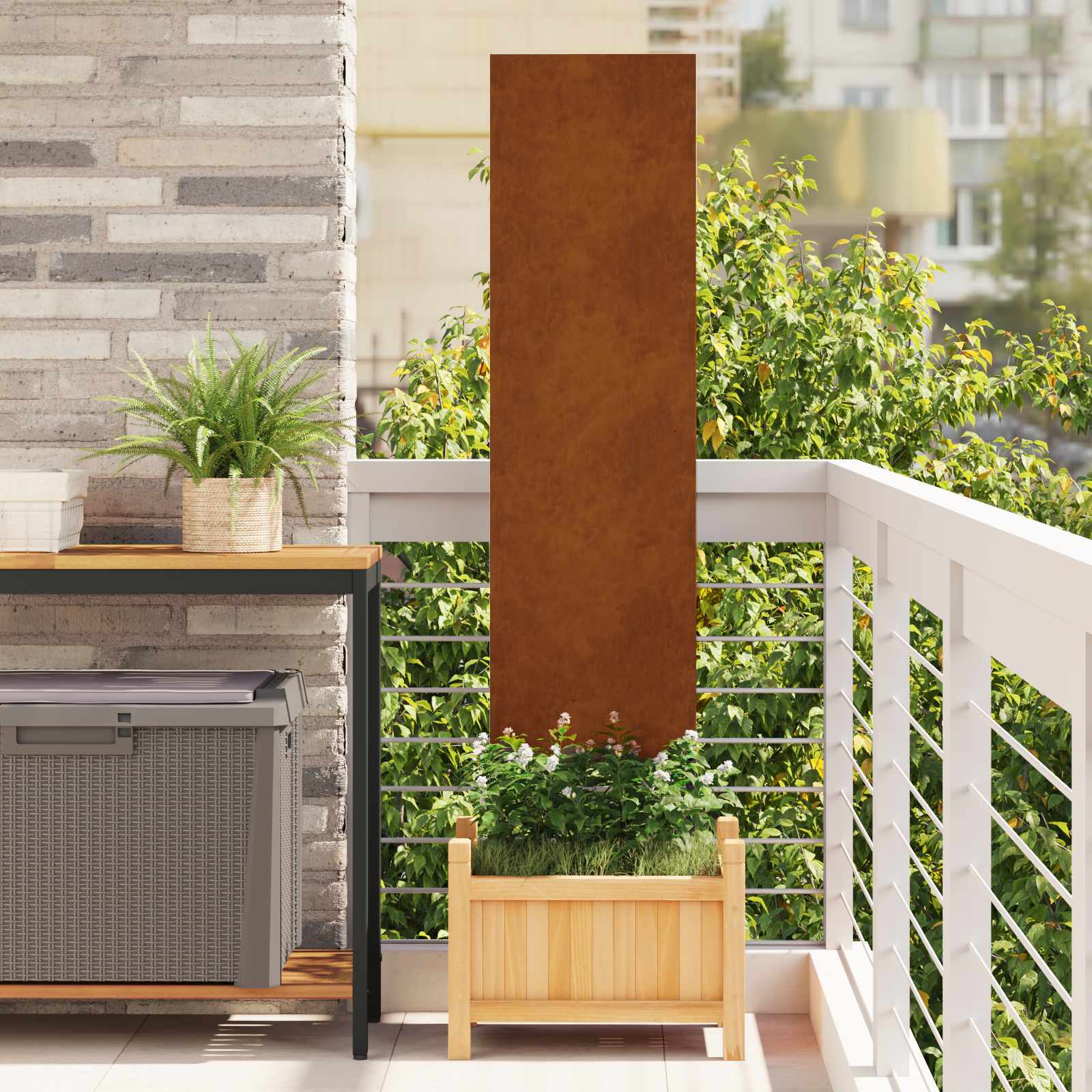 Garden Privacy Screen Rusty 32 x 140 cm Weathering Steel
